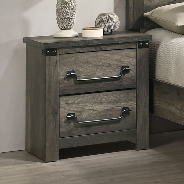 English Elm Farmhouse Rustic Gray Nightstand 23"W x15"D x25"H with Antique Brass Drop Handles & Metal Accent Trim B011P326198