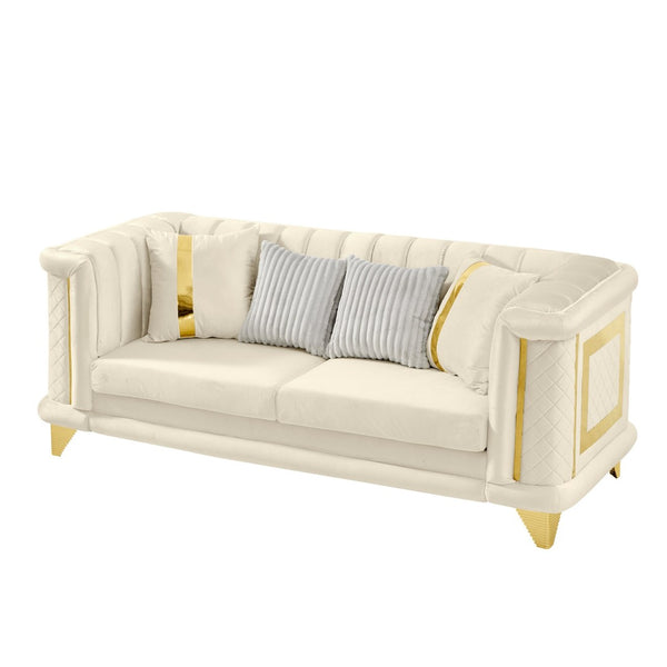 English Elm 89 Inch Tufted Velvet Sofa with Gold Steel Trim Embroidered Victorian Glam Seating W1191S00109