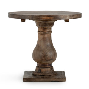 English Elm Biltmore Round End Table Aged Brown – Hand-Finished Solid Pine Pedestal, Rustic Reclaimed Charm B2723S00001