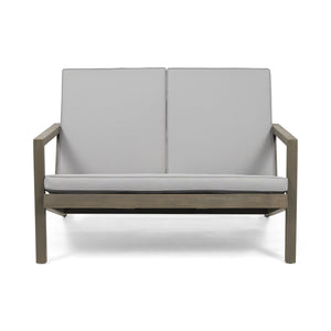 English Elm Christopher Knight Home® - LEAH 4PC Chat Set Beige Acacia Wood Outdoor Patio Sofa Chairs Loveseat Coffee Table, Water-Resistant Cushions 65909.00GRY