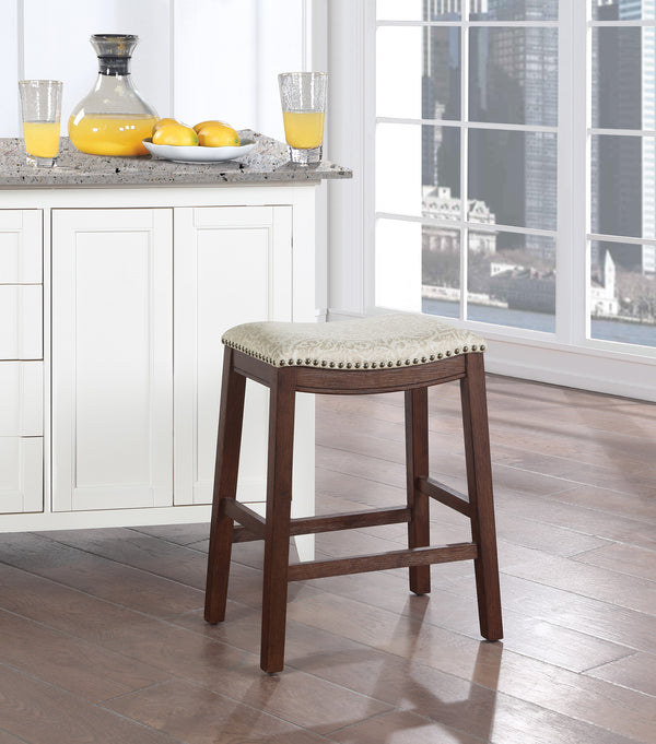 OSP Home Furnishings 24" Saddle Stool - Set of 2 Damask Taupe / Dark Walnut