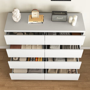 English Elm 8 Drawer Tall Chest Slim Particleboard Build Smooth Gliding Storage for Bedroom Closet White W409S00030