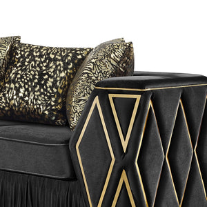 English Elm Cavalli Glam Three Piece Living Room Set Diamond Upholstery with Brushed Gold Metal Legs Black+Gold B009S02183