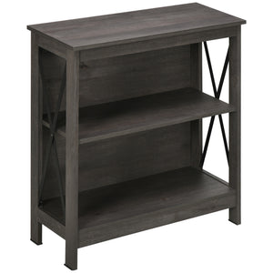 English Elm HOMCOM Industrial Corner Bookshelf 2-Tier Open Display with Metal X-Brace, Grey Engineered Wood, Space-Saving Storage 34" W2225P217755