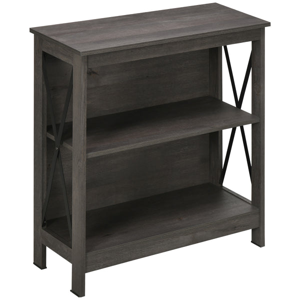 English Elm HOMCOM Industrial Corner Bookshelf 2-Tier Open Display with Metal X-Brace, Grey Engineered Wood, Space-Saving Storage 34" W2225P217755