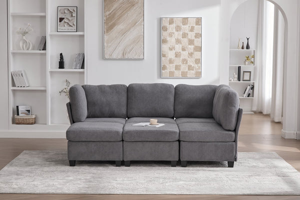 English Elm UNITED Modular 6-Seat Sectional Sofa with Removable Ottoman, Storage Compartments, Convertible Comfort Gray W1568S00245