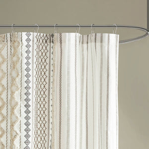 JLA Home INK+IVY - Cotton Imani Aztec Shower Curtain with Chenille Trim — 72x72 OEKO-TEX Cotton, Boho Texture II70-1121
