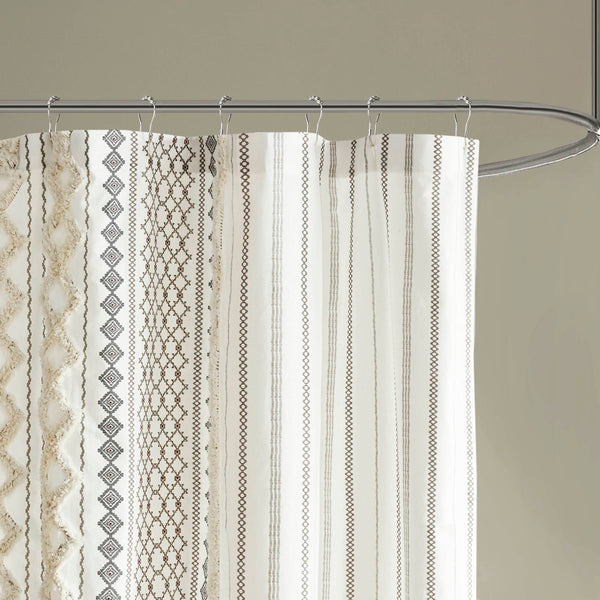 JLA Home INK+IVY - Cotton Imani Aztec Shower Curtain with Chenille Trim — 72x72 OEKO-TEX Cotton, Boho Texture II70-1121