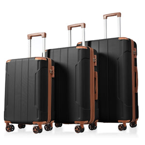 English Elm Luggage Set 3 Piece Abs Hard Shell Expandable Suitcase with Tsa Lock Spinner Wheels Black Brown N730P296765A