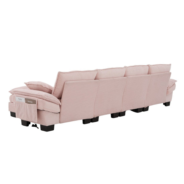 English Elm Sectional Modular Cloud Sofa Deep Corduroy Upholstered Comfort for Living Room Studio Pink W395S00134