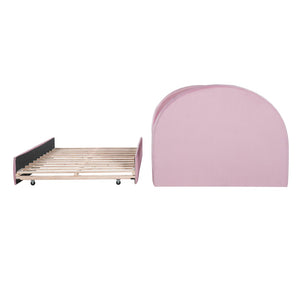 English Elm Twin Upholstered Daybed with Pull Out Trundle Plush Padded Frame for Kids Rooms N757T387568P