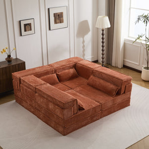 English Elm Compression Mahjong Sofa: Cozy Modular Floor Bed With Memory Foam & 4 Pillows, No Assembly, Orange W3723S00030