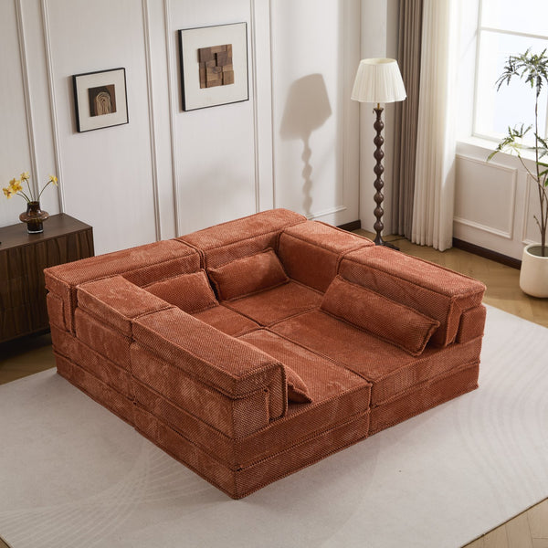 English Elm Compression Mahjong Sofa: Cozy Modular Floor Bed With Memory Foam & 4 Pillows, No Assembly, Orange W3723S00030
