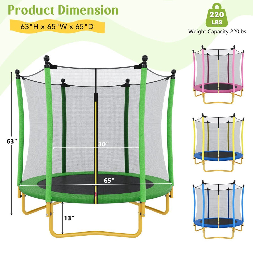 English Elm [without Basketball Hoop] 5.5 Ft Kids Trampoline with Safety Net and Foam Padded Poles Green N739P443065F