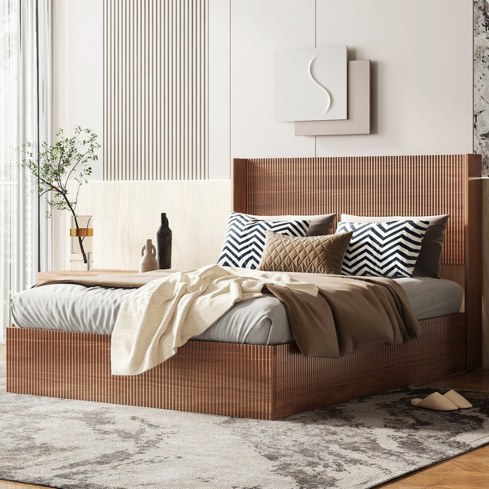 English Elm (queen) Walnut Platform Storage Bed Hydraulic Lift Mdf Frame Wooden Slat Base W1858S00005