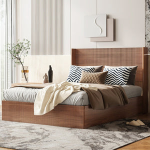 English Elm (queen) Walnut Platform Storage Bed Hydraulic Lift Mdf Frame Wooden Slat Base W1858S00005