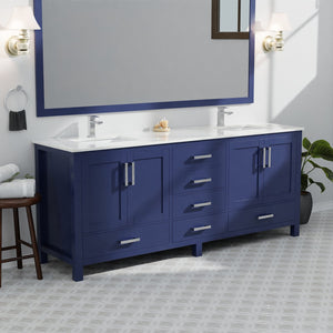 English Elm Navy Double Bath Vanity 84" W x 22" D with Two 34" Mirrors, 14 Drawers, Ample Wood Storage, Ready B2731S00566