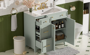 English Elm 36" Modern Bathroom Vanity with Ceramic Sink, Soft-Close Doors, Double-Layer Drawer & Storage Elegance Green N729P289163F