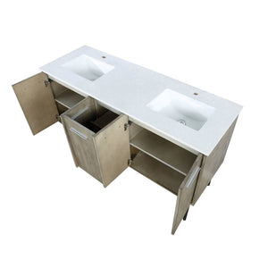 English Elm Rustic Acacia Double Bath Vanity 60" W With White Quartz Top, Soft-Close Hardware & Ample Storage B2731P259628-GIGA