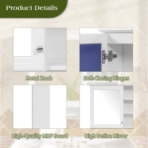 English Elm 30 Inch Wall Mount Mirror Cabinet Mdf Storage with Soft Close Hinges Bathroom Vanity White N710P186086K