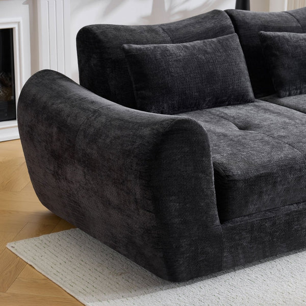 English Elm Modular Cloud Sectional Sofa Bed with Flannelette Upholstery for Flexible Living Black W1829S00074