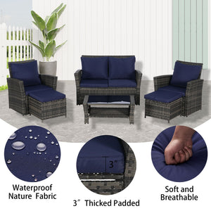 English Elm 6 Piece Outdoor Wicker Sectional with Tempered Glass Table and Weather Resistant Cushions W874P264692