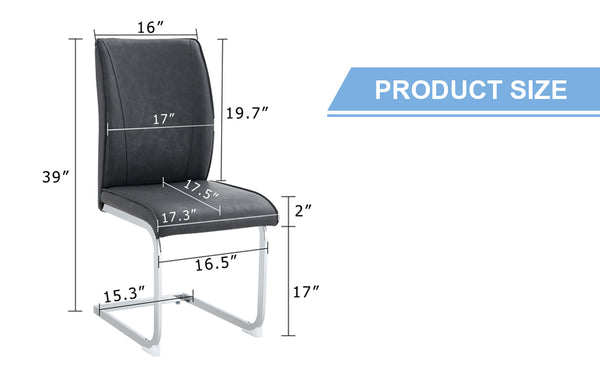 English Elm Luxury Arch Dining Chair Set Of 4 - Dark Gray Pu With High-Resilience Comfort & Silver Legs W1151P154855