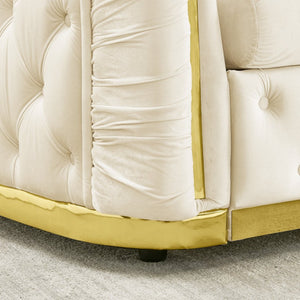English Elm 2 Piece Velvet Chesterfield Sofa Set with Gold Steel Trim Button Tufted Living Room Couch Beige W1191S00102