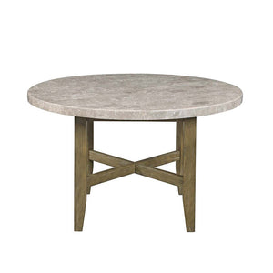 English Elm Marble Round Dining Table with Rustic Oak Base, Stain-Resistant Top, Classic Leg Design, Durable Elegance B016P329994