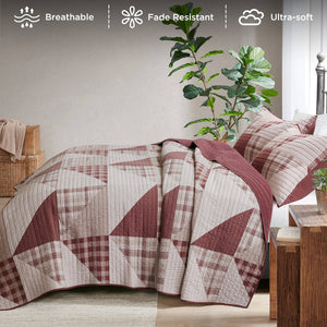 English Elm 3-piece Full Queen Quilt Set Knit Face Microfiber Reverse Farmhouse Bedroom Bedding B035P482963