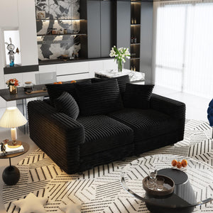 English Elm 82.7" Plush Corduroy 3-Seat Sofa - Modern Cloud Couch With Ottomans, Deep Comfort For Any Space W1885S00155