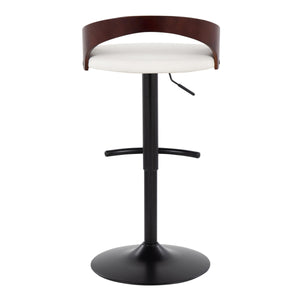 English Elm Grotto Adjustable Barstool Set Of 2 In Black Metal & Cherry Wood With Swivel And Faux Leather Comfort B202S00905