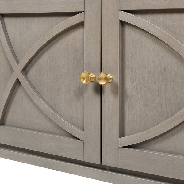 English Elm Jennifer Taylor Home - Dauphin 71" TV Stand Console Table in Grey Cashmere Wood with Gold Accents, Ample Storage, Assembled B2719P238490