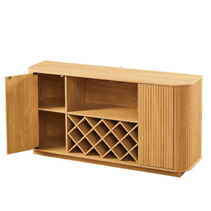 English Elm 58" Wavy Curved Sideboard with Wine Rack Glassware Holder and Adjustable Shelves Natural W1162P386374