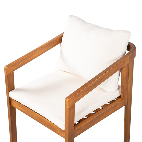 English Elm Christopher Knight Home® - Acacia Solid Acacia Wood Outdoor Dining Chairs Set of 2 with Beige Weather-Resistant Cushions, Natural Finish N776P286347B