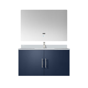English Elm Navy Blue Bath Vanity Set With White Quartz Top, Chrome Faucet, And Led Mirror For Modern Spaces B2731S01313