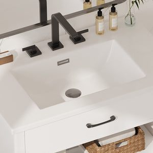 English Elm Christopher Knight Home® - 30 Inches Bathroom Vanity With Tempered Glass Doors, Space-Saving Design, White Rubber Wood Style N817P299499W
