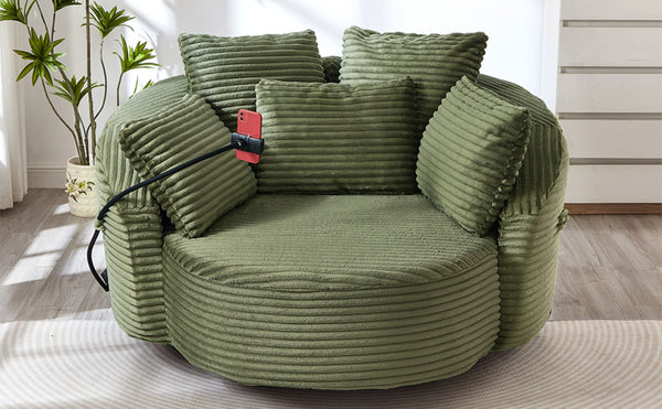 English Elm Swivel Barrel Accent Chair Chenille Tufted Round Club Seat for Living Room Lounge Green N719S002320F