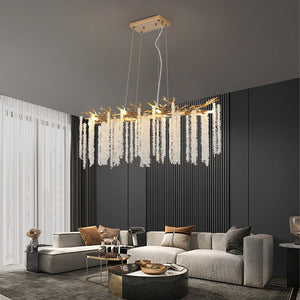 English Elm 39-inch Modern Golden Pendant Light with Cascading Crystal Strands, 8-G9 Sockets, Luxe Foyer & Dining Accent W1340P232979