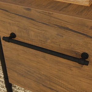 English Elm L-Shaped Desk With Elegant Brown Finish – Versatile Workspace Solution With Ample Storage & Cable Management B356P367765