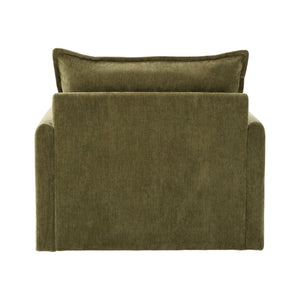 English Elm UNITED Swivel Barrel Chair with Chenille Upholstery, 360° Smooth Rotation, Padded Arm Comfort and Side Pockets for Living Room Relaxation Olive Green W1568P290086
