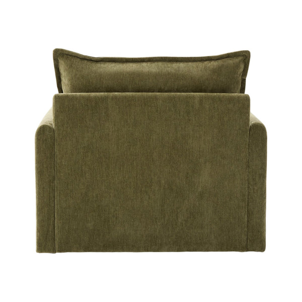 English Elm UNITED Swivel Barrel Chair with Chenille Upholstery, 360° Smooth Rotation, Padded Arm Comfort and Side Pockets for Living Room Relaxation Olive Green W1568P290086