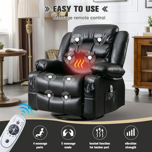 English Elm Massage Swivel Rocker Recliner with Heat Lumbar Relief and Usb Port for Living Room W1521P476713