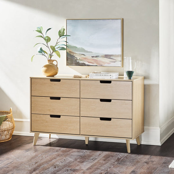 English Elm Walker Edison - Mid-Century Hans 6-Drawer Dresser with Durable MDF, UV Foil Finish, Warp-Resistant, Smooth Slides Brown 56.5 L x 20 W x 8 H B185P169061
