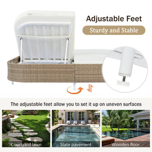 English Elm TREXM Outdoor Daybed with Dual 5-Position Adjustable Backrests, UV-Resistant Rattan & Removable Cushions Beige+White TM000021AAA