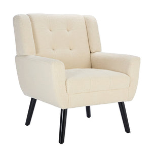English Elm Modern Pu Leather Ergonomic Accent Chair with Padded Arms and Matte Black Legs White W676P172468