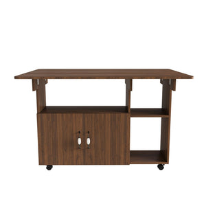 English Elm Multi-functional Folding Desk with Shelved Storage and Casters for Compact Living W2700P437587