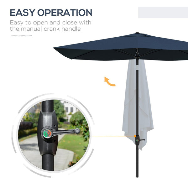 English Elm Outsunny 6.5' X 10' Market Umbrella - Stylish Blue Patio Shade With Crank & Adjustable Tilt Features W2225P200818-GIGA