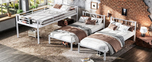 English Elm Twin Triple Bunk Bed Metal L-shaped Frame Sleeps Three Kids White Finish White W1580S00616