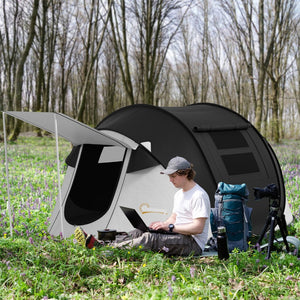English Elm Outsunny Instant Pop up Camping Tent with Porch Vestibule Waterproof 3 Person Dome Black W2225P200772